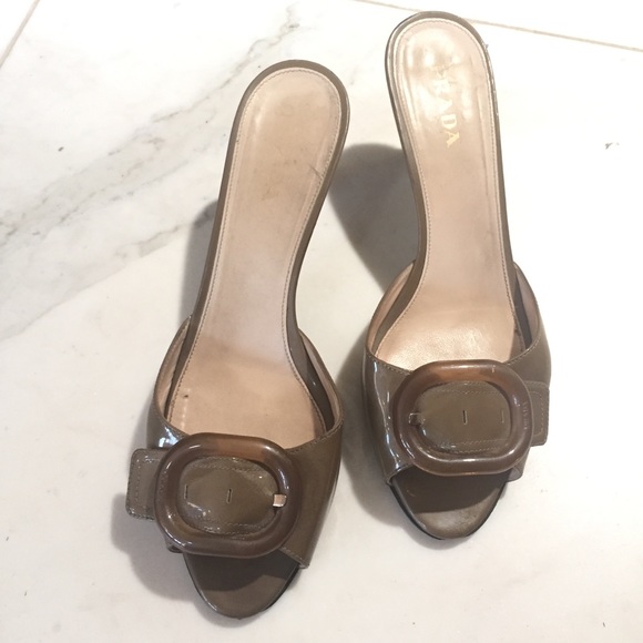 Prada Italy open toe sandal heels slip on shoes 41 - Picture 5 of 12